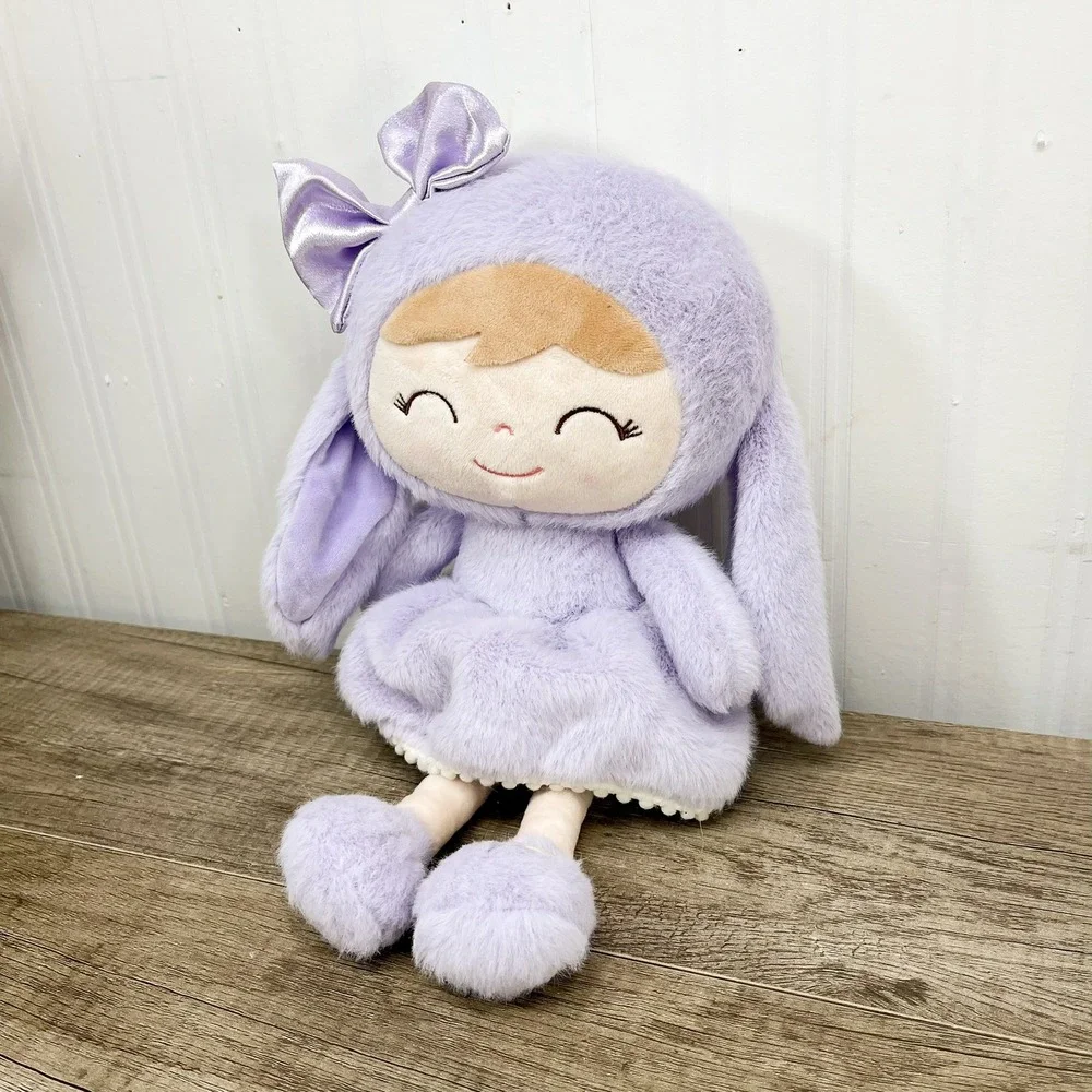 Gloveleya Purple Bunny Plush Girl Doll Satin Bow Pom Pom Trim 12 Inch Toy